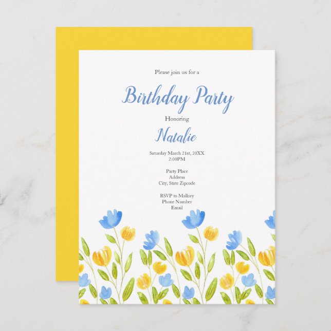 Feld der gelben blauen Blumen Einladung (Vorne/Hinten)