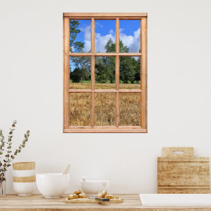 Feld der Gerstenansicht aus einem Fenster Poster