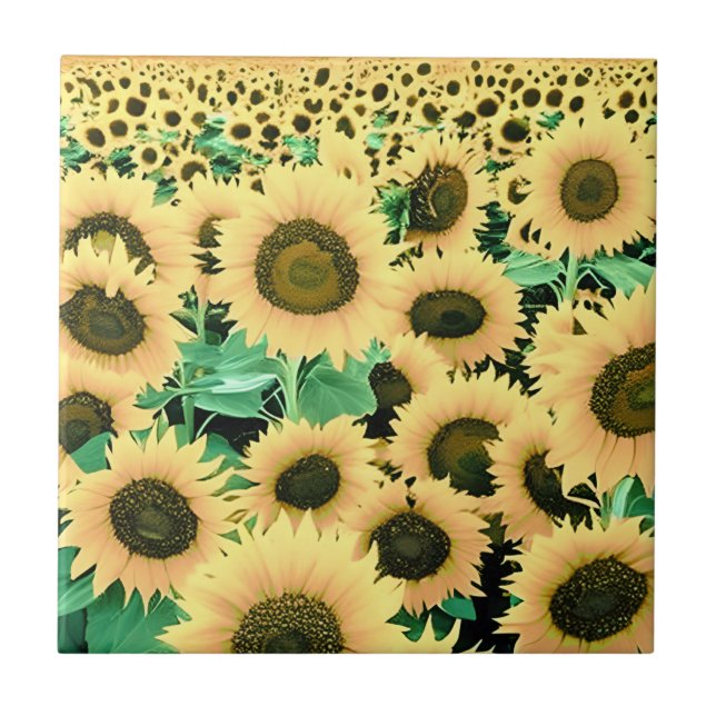 Feld der goldgelben Sonnenblumen Fliese (Vorderseite)