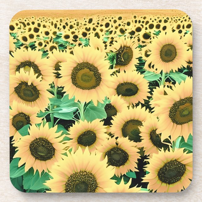 Feld der goldgelben Sonnenblumen Getränkeuntersetzer (Vorderseite)