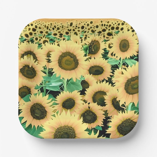 Feld der goldgelben Sonnenblumen Pappteller (Vorderseite)