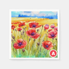 Feld der hellen Scharlachroten Poppies Aquarell Serviette