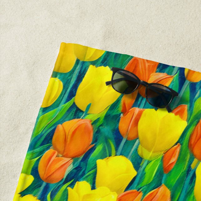 Feld der orangen und gelben Tulpen Strandtuch (Beispiel)