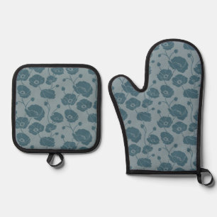 Feld der Poppies-Blues Ofenhandschuh & Topflappen-Set