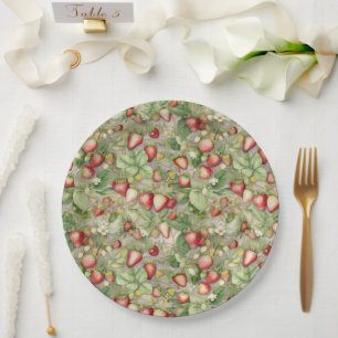 Feld der reifen, roten Erdbeeren Pappteller