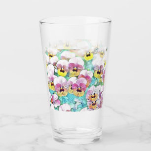 Feld der rosa, gelben und weißen Stiefmütterchen Glas