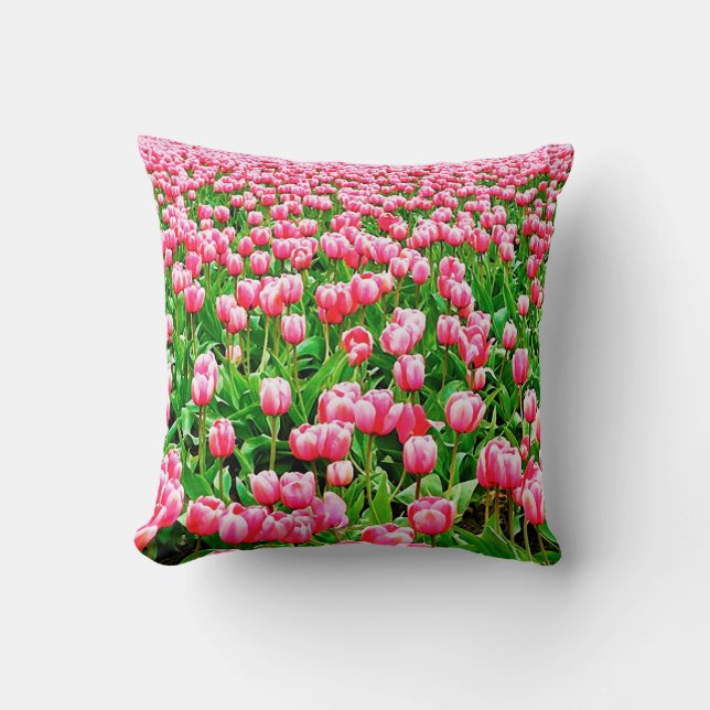 Feld der rosa Tulipen Kissen (Vorderseite)