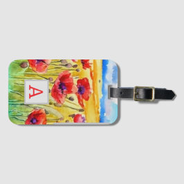 Feld der roten Mohn-Blume Aquarell Gepäckanhänger