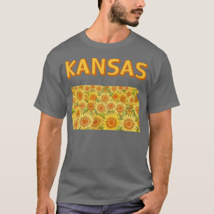 Feld der Sonnenblumen auf der Karte von Kansas T-Shirt