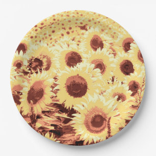 Feld der Sonnenblumen, braun, Gold und Gelb Pappteller