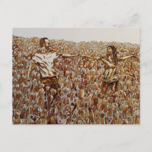 Feld der Tulpen Kaffee & Tintenzeichnung Postkarte