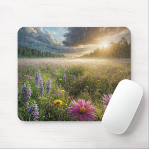 Feld der Wildblume mit Raindrops Mousepad