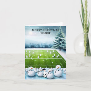 Feld des Schneemann-Fußballtrainers Feiertagskarte