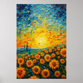Feld gefüllt mit Sonnenblumen Poster Kunst, Dichtu