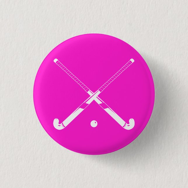 Feld-Hockey-Silhouette-Knopf-Rosa Button (Vorderseite)