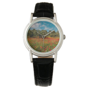 Feld mit Blume und Bäumen Armbanduhr
