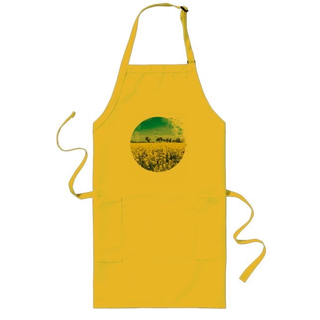 Feld mit gelben Blumen und blauem Himmel Lange Schürze (Vorne)