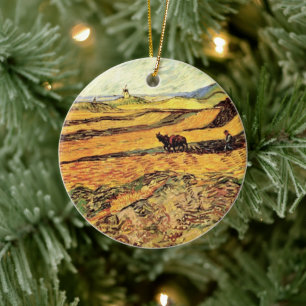 Feld mit Pflüger und Mühle von Vincent van Gogh Keramik Ornament
