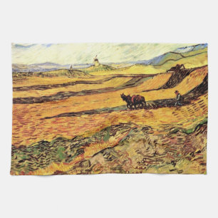 Feld mit Plowman und Mill von Vincent van Gogh Geschirrtuch