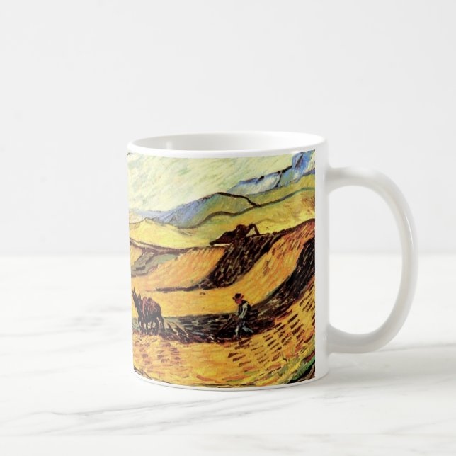 Feld mit Plowman und Mill von Vincent van Gogh Kaffeetasse (Rechts)