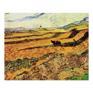 Feld mit Plowman und Mill von Vincent van Gogh Poster