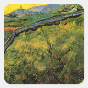Feld mit Sommerweizen, Sonnenaufgang von Vincent v Quadratischer Aufkleber
