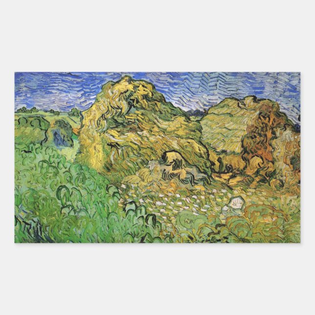 Feld mit Weißstapeln von Vincent van Gogh Rechteckiger Aufkleber (Vorderseite)
