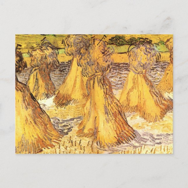 Feld mit Weizenstapeln, Vincent van Gogh Postkarte (Vorderseite)