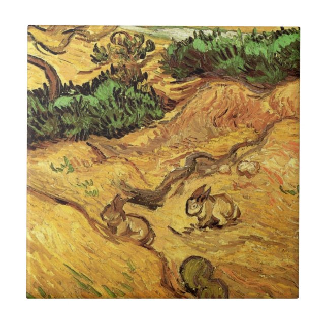 Feld mit zwei Kaninchen von Vincent van Gogh Fliese (Vorderseite)