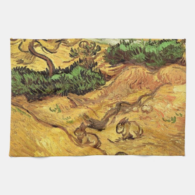 Feld mit zwei Kaninchen von Vincent van Gogh Geschirrtuch (Horizontal)