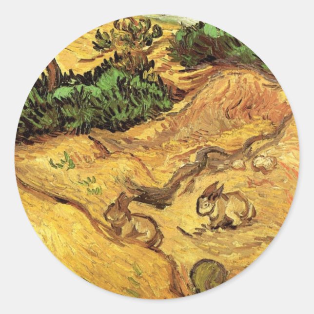 Feld mit zwei Kaninchen von Vincent van Gogh Runder Aufkleber (Vorderseite)