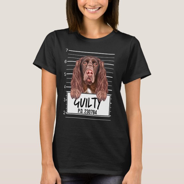 Feld Spaniel Mugshot Schuldig Hund T-Shirt (Vorderseite)