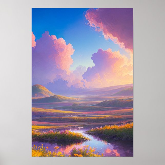 Feld Sunset Blume Poster (Vorne)