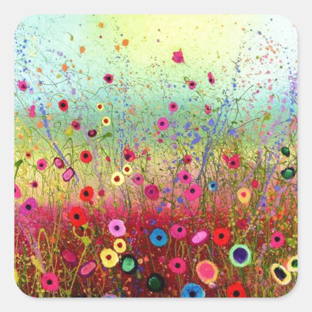 FeldBlume Quadratischer Aufkleber (Vorderseite)