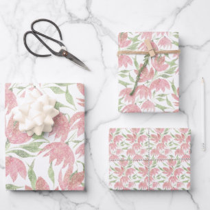 Feldblumen-Spitze Texturiert Rosa Weiß Geschenkpapier Set
