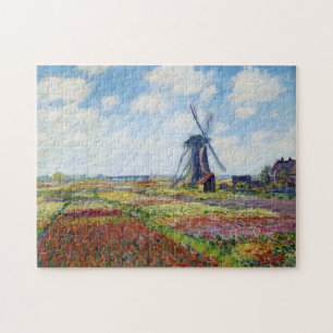Felder der Tulpe mit der Rijnsburg Windmühle Monet Puzzle