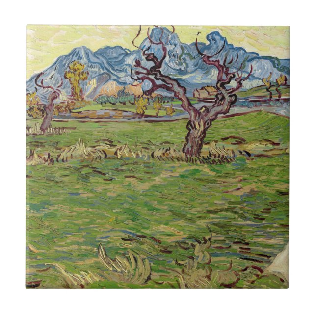 Felder in der Nähe der Alpilles Vincent van Gogh Fliese (Vorderseite)