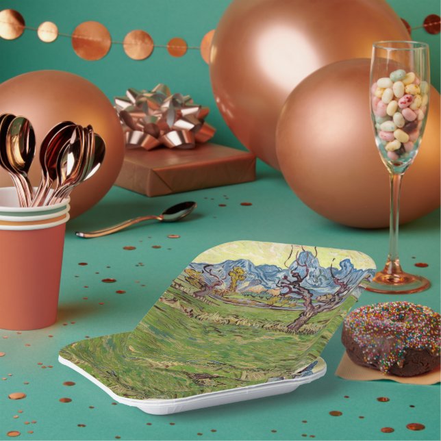 Felder in der Nähe der Alpilles Vincent van Gogh Pappteller (Multi)