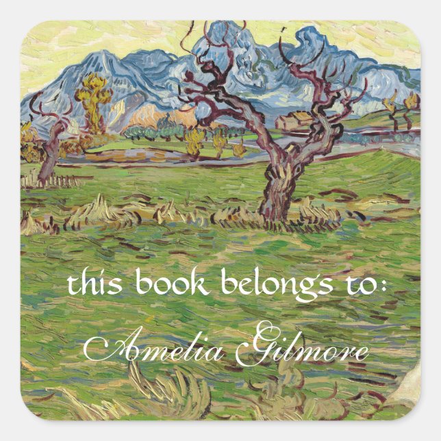 Felder in der Nähe der Alpilles Vincent van Gogh Quadratischer Aufkleber (Vorderseite)