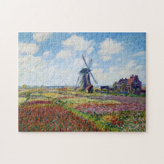 Felder von Tulip mit dem Windmühle Monet Rijnsburg Puzzle (Horizontal)