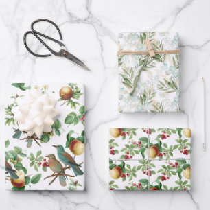 Feldfrüchte, Beeren, Vögel und Blätter