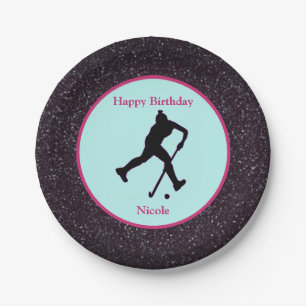 Feldhockey "Happy Birthday" Sparkle Papierplatte Pappteller