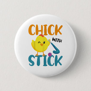 Feldhockey-Huhn Henne Mit Stock _1 Button