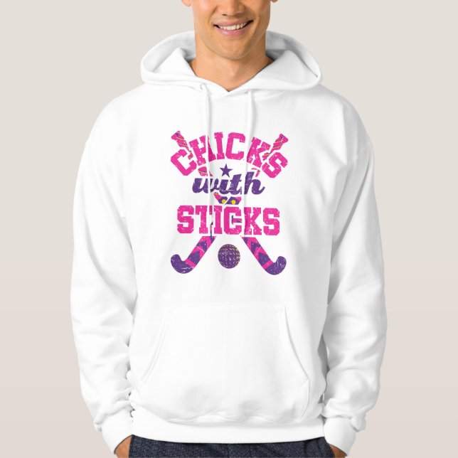 Feldhockey-Mädchen mit Schlägern Hoodie (Vorderseite)