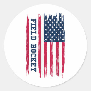 Feldhockey USA Amerikanische Flagge Hockeyspieler  Runder Aufkleber