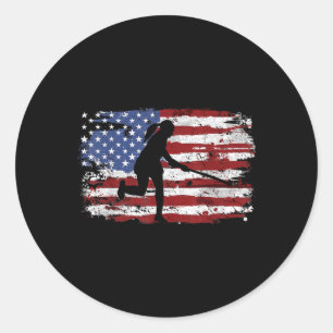 Feldhockey Vintage Amerikanische Flagge Frauen Kin Runder Aufkleber