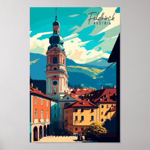 Feldkirch Austria Vintage Illustration Poster