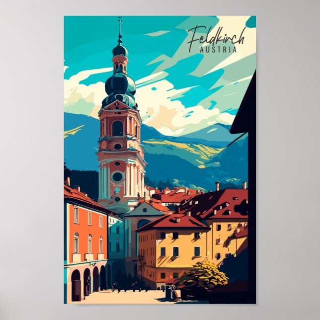 Feldkirch Austria Vintage Illustration Poster (Vorne)