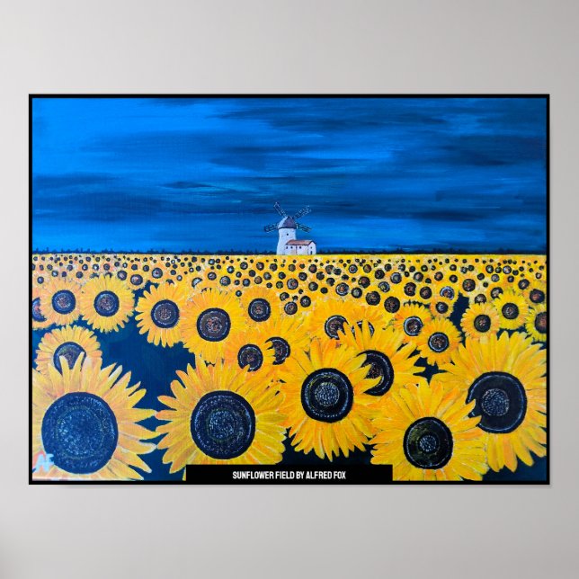 Feldmalerei auf Sonnenblumen von Alfred Fox Poster (Vorne)