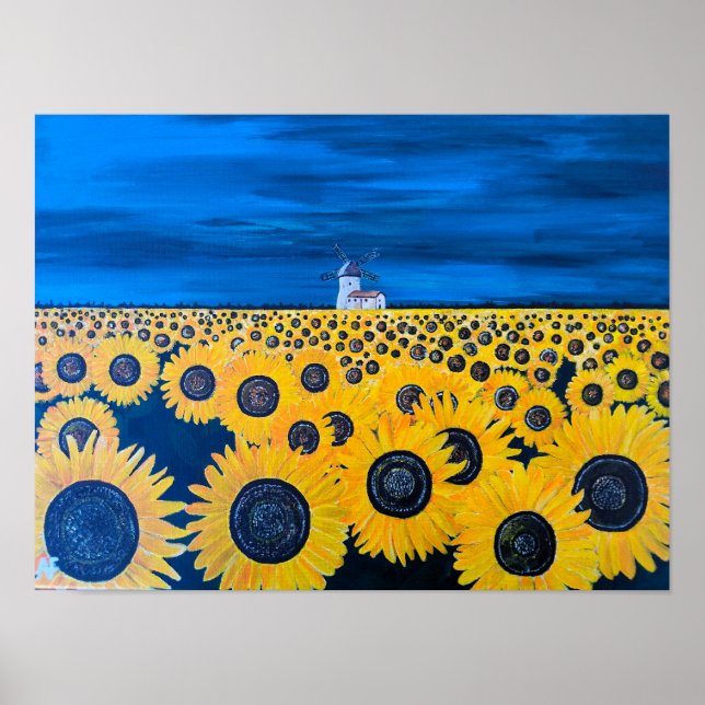 Feldmalerei auf Sonnenblumen von Alfred Fox Poster (Vorne)